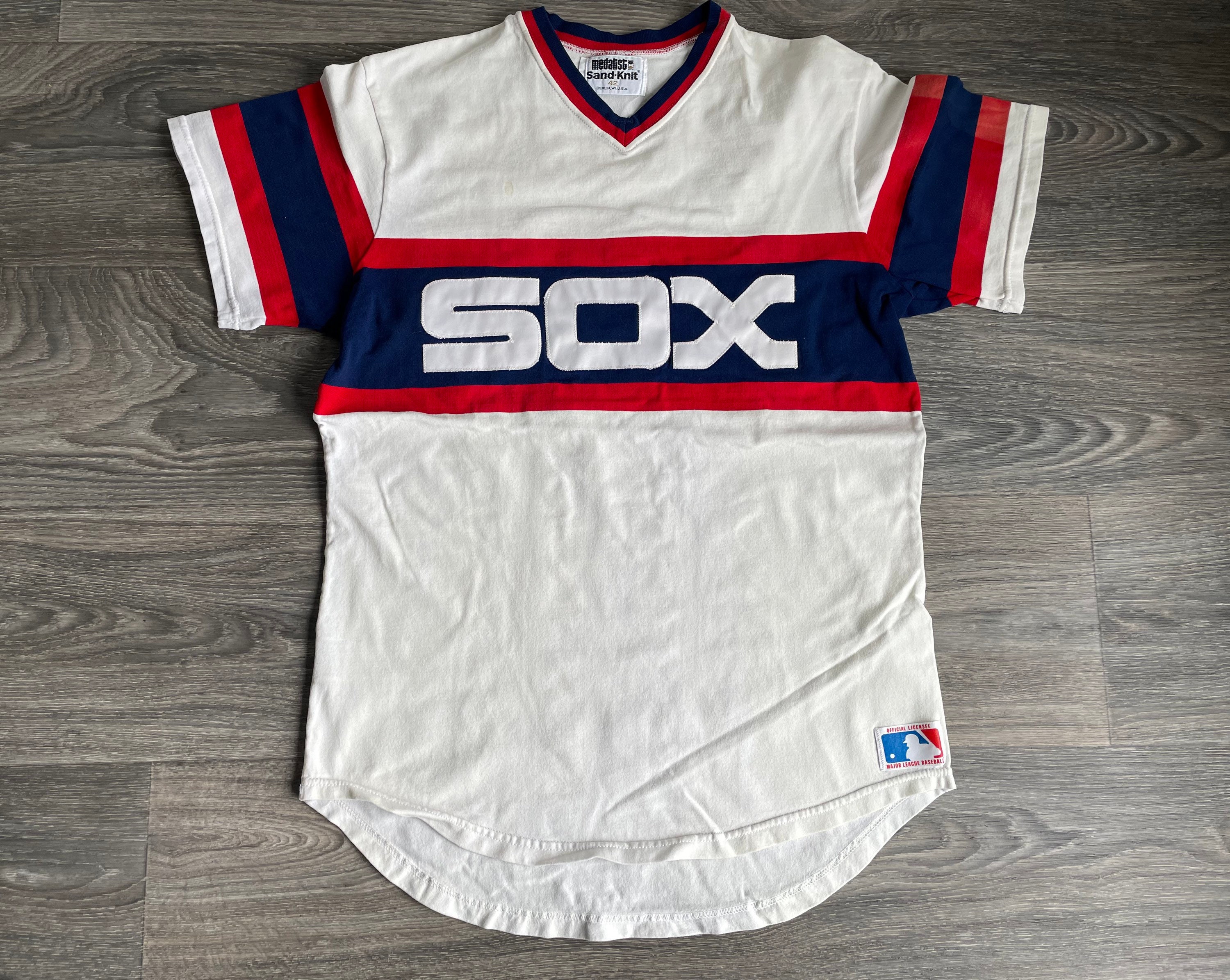 White Sox Medalist Sand Knit Jersey 80s Vintage #19 Billy Pierce Pro Cut Authentic MLB Baseball Sewn Patch USA 42