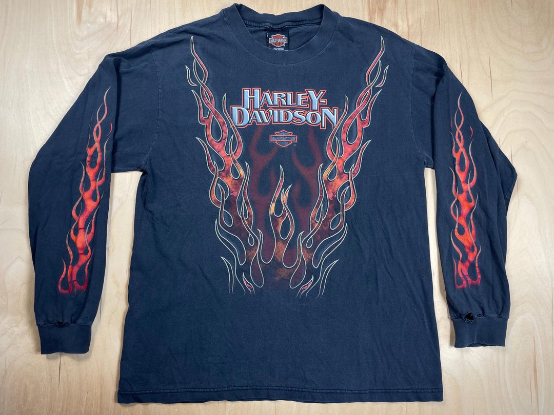 Harley Davidson V Flames Shirt 1999 Long Sleeve Rare Made in the