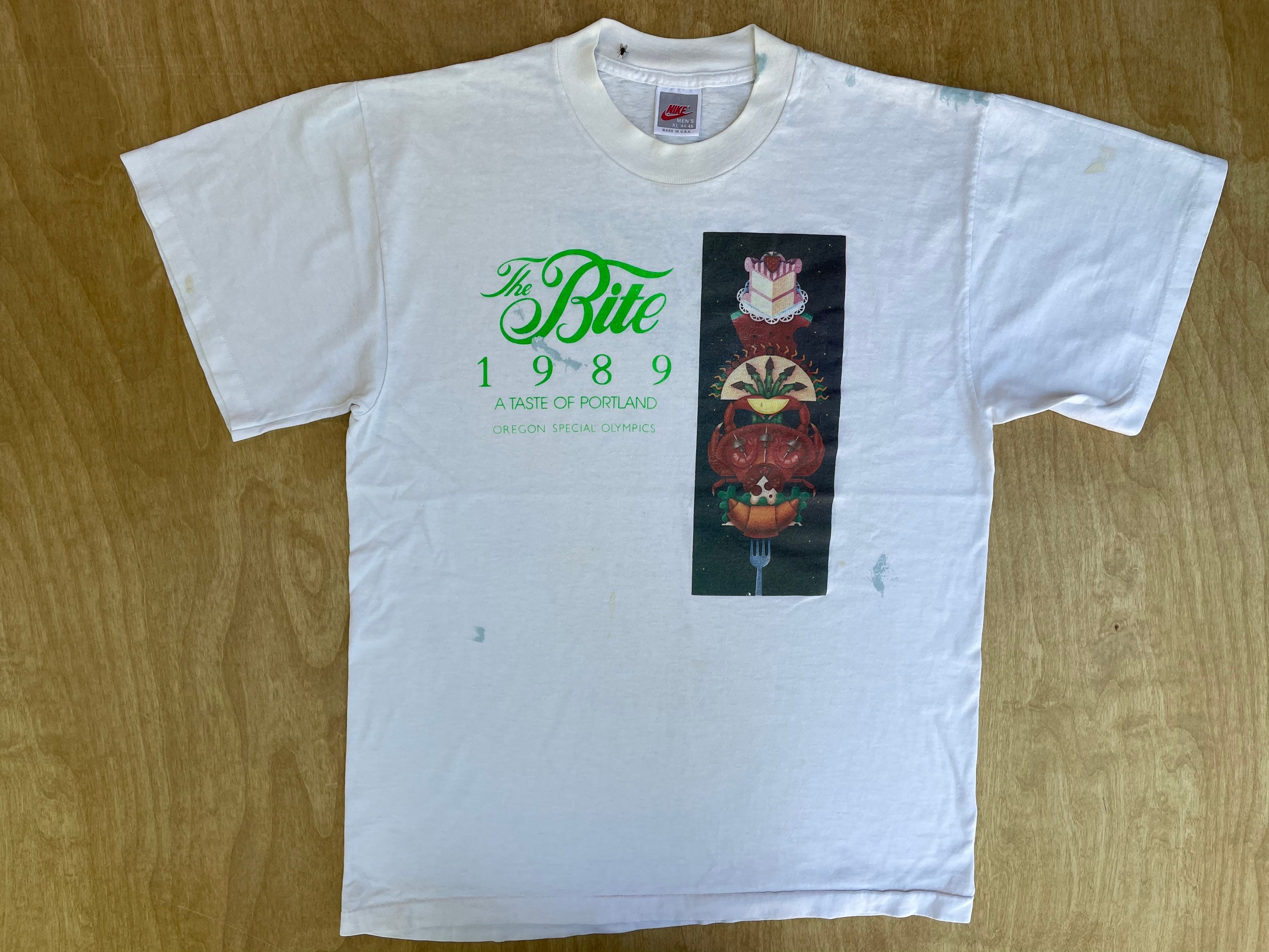 Nike Shirt Vintage 1989 Bite of Oregon Special Olympics Food Art 