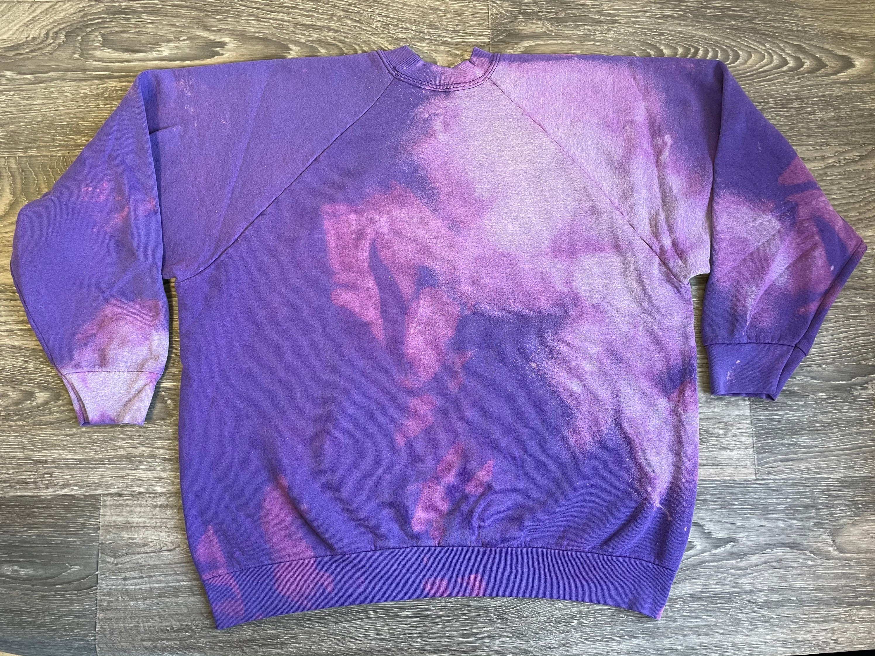 Vintage Sweatshirt 80's Purple Custom Bleach Dyed Acid Wash