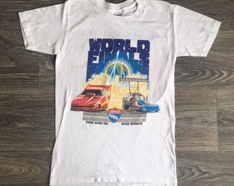 Vintage WORLD FiNALS Shirt 80's AHRA American Hot Rod Double Sided Toyota Drag Racing Cars Auto Race Tee UsA XS/S
