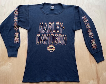 Harley Davidson in Flames Long Sleeve Shirt Thermal Vintage 90s St