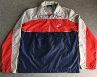 NIKE WINDBREAKER Jacket 80's Vintage/ Blue Tag Pull Over Half Zip WindRunner Warm Up Nylon/ Breakdance Hip Hop UsA Red Blue Grey Packable Sm