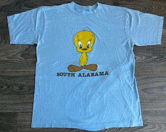 Tweety the Bird Shirt vintage 1983 South Alabama tourist tee Looney tunes cartoon comedy Sylvester the cat single stitch blue Size Mediu