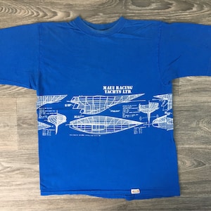 Maui Racing Yachts 1982 Tshirt Vintage 80s Tom Weber Blue Print Plans Shirt Crazy Shirts Tag All Over Diagram Hawaii Beach Boating Tee Large