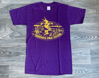 MINNESOTA Folk Festival Shirt 80's Vintage DEADSTOCK Music Fest Loon Lake Tshirt New Old Stock Purple Small