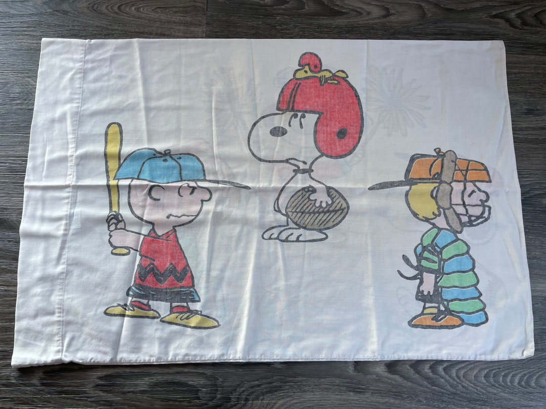 Peanuts Pillowcase 70 s Vintage Charlie Brown Snoopy Woodstock Double Sided Graphic Montgomery Ward Muslin Standard Twin 30 5 X 20 Etsy