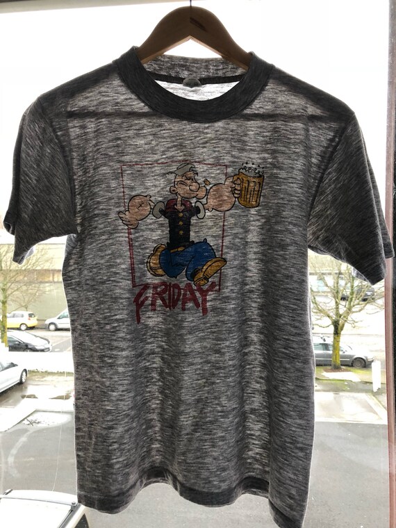 Popeye 1982 Tshirt Vintage 80s Soft Thin Cartoon Shirt Beer Booze  