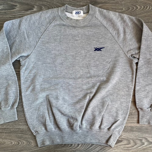 Shops Asics Sweatshirt Vintage 80s USA Patch Lettering Sewn Raglan Style Sweater Heather Japan Made Small