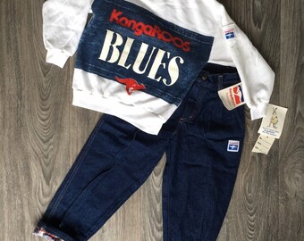 Komplet KangaROOS 80's VTG Koszula i Spodnie NOWY! Z Metkami Deadstock Bluza Jeansy BLUES Pocket Denim UsA Made Kids Rozmiar 5