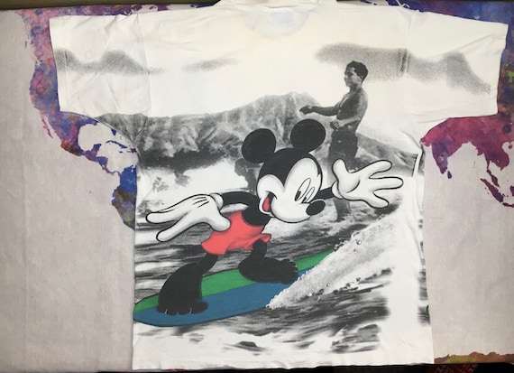Disneyディズニー ヴィンテージ ミッキー サーフィン Tシャツ 80s 80s 波乗りミッキー 染み込み Tシャツ オリジナル ビンテージ