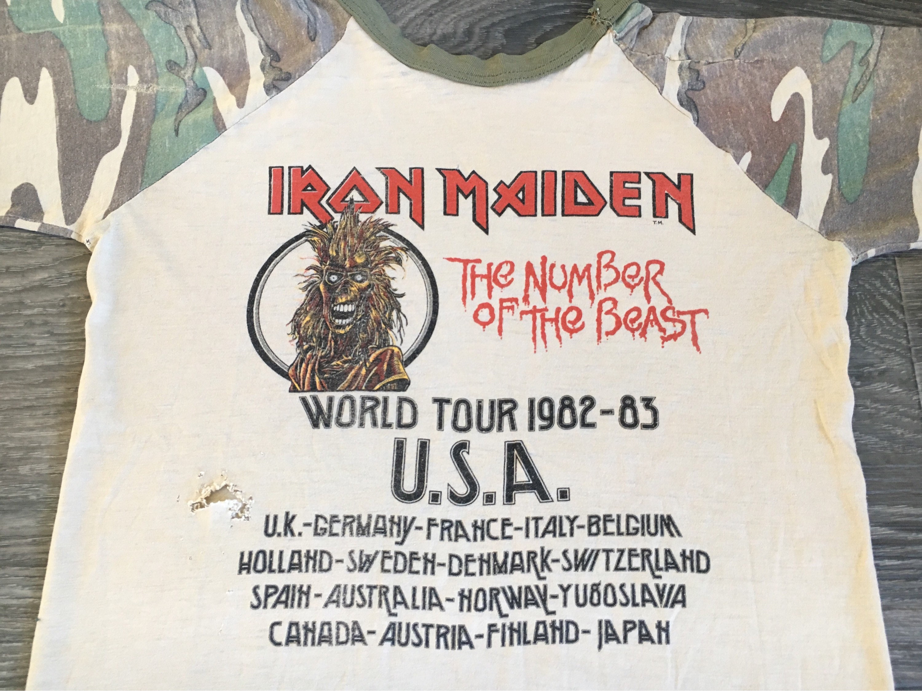 IRON MAIDEN Shirt Tour 1982 Camouflage Vintage ORIGINAL 80's Beast