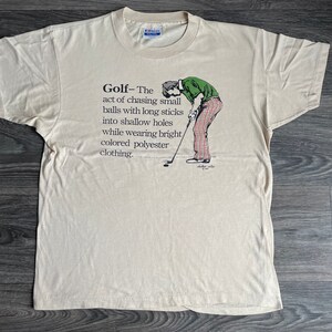Golf Shirt 80&#39;s Vintage Funny Golf Lovers Fanatics Tshirt Plaid Pants Sports USA Made Single Stitch M/L