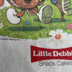 Little Debbie Ringer Shirt 1985 Vintage Advertisement Promo Tee Swiss Roll Oatmeal Cream Pie Dessert Snack Screen Stars USA S/XS image 4