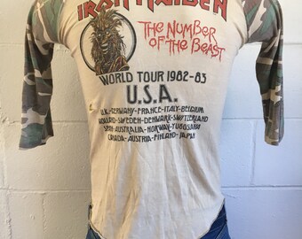 IRON MAIDEN Shirt Tour 1982 Camouflage Vintage ORIGINAL 80's Beast