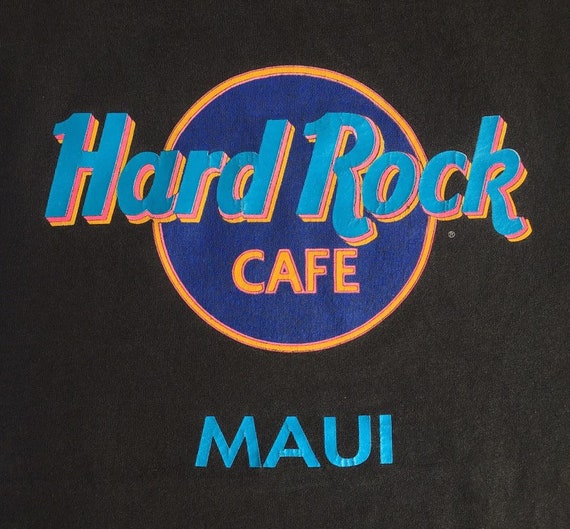 Hard Rock Cafe MAUI Shirt 90s Vintage HAWAII Black Neon Iconic Pop