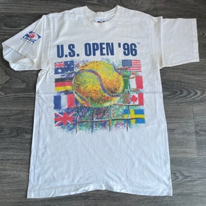 US Open Shirt 1996 Vintage Tennisball USTA Country Flagges Großer Druck USA Single Stitch Medium