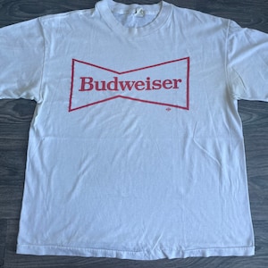 Budweiser Shirt 80&#39;s Vintage BEER Classic Logo Anheuser Busch Single Stitch Tshirt USA Made Size Large