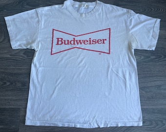 Budweiser Shirt 80's Vintage BEER Classic Logo Anheuser Busch Single Stitch Tshirt USA Made Size Large