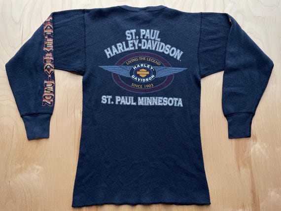 Harley Davidson in Flames Long Sleeve Shirt Thermal Vintage 90s St