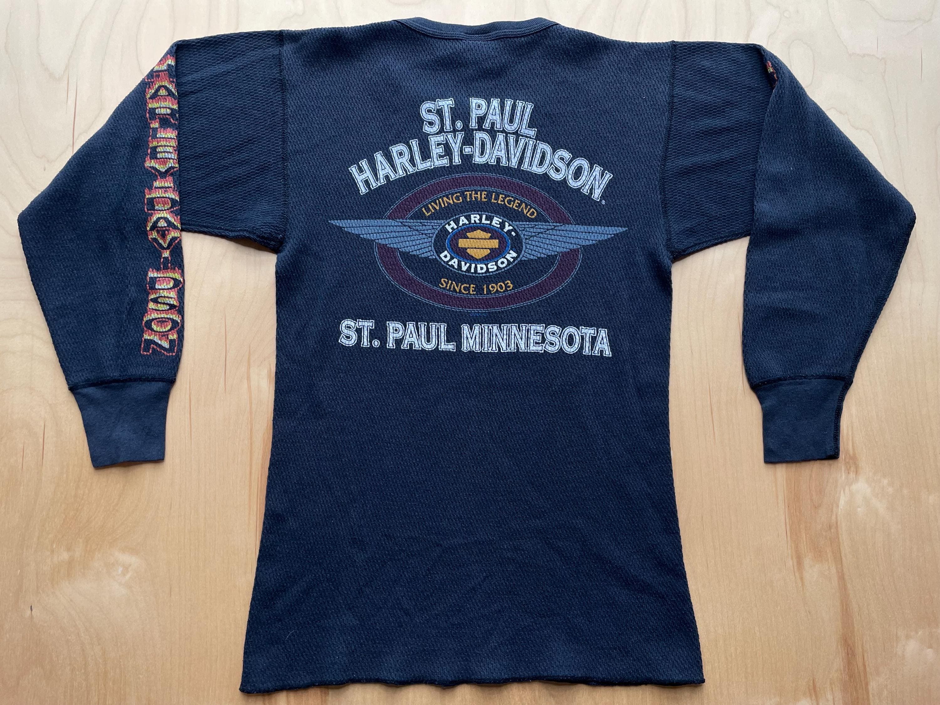 Harley Davidson in Flames Long Sleeve Shirt Thermal Vintage 90s St
