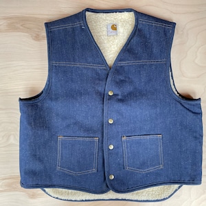 Carhartt Jeans Weste Sherpa gefüttert 8SV Vintage 80er Jahre Gilet Weste Union USA Deadstock 2 Taschen Reißverschluss Größe XLarge