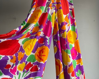 Vintage 70's Miss Elaine Pants Floral Vibrant Colorful Flowy High Waist Extreme Wide Leg Union Made USA Petite