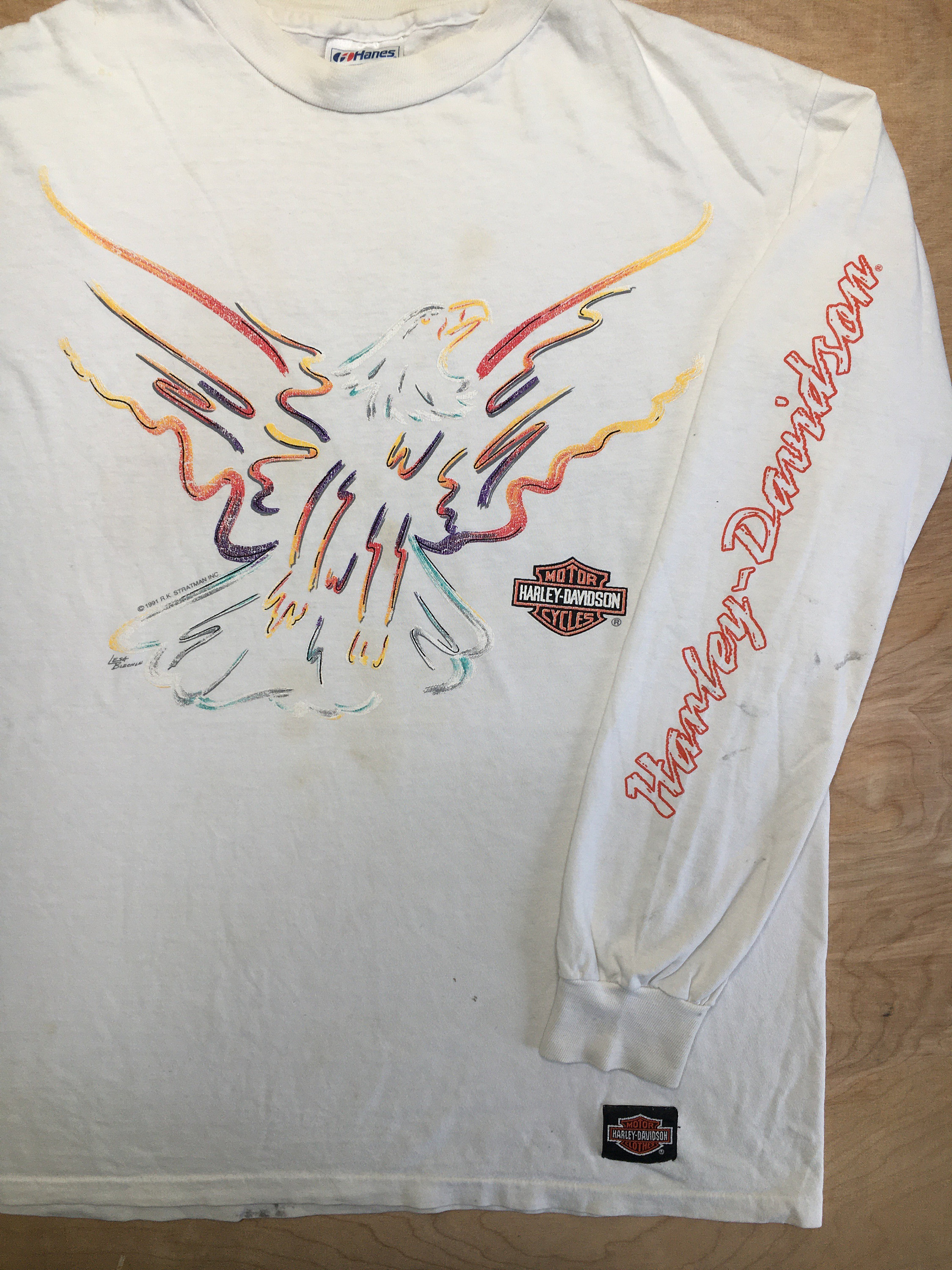 Harley-davidson Shirt 90's Vintage Long Sleeve Rainbow Eagle 1991