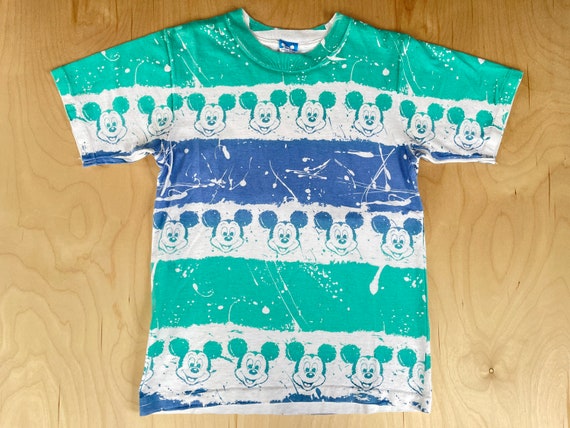 Mickey Mouse Shirt 80's Vintage All Over Print AOP Tie Dye Pastel