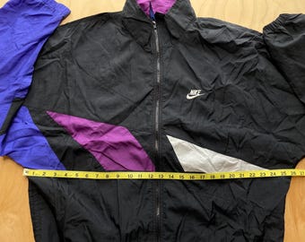 Nike Track Jacket 90s Vintage Color Block Black Purple Blue