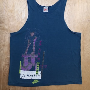 Nike Tank Top Vintage Gray Tag Superior Volleyball USA Made Beach Run Workout Muscle Shirt Cotton Size Large Color Blue