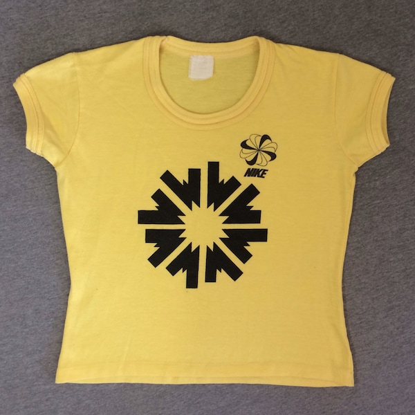 NIKE PINWHEEL 70's Shirt Vintage/ Original RARE! Athletics West Yellow Tshirt/ Women's Excellent!