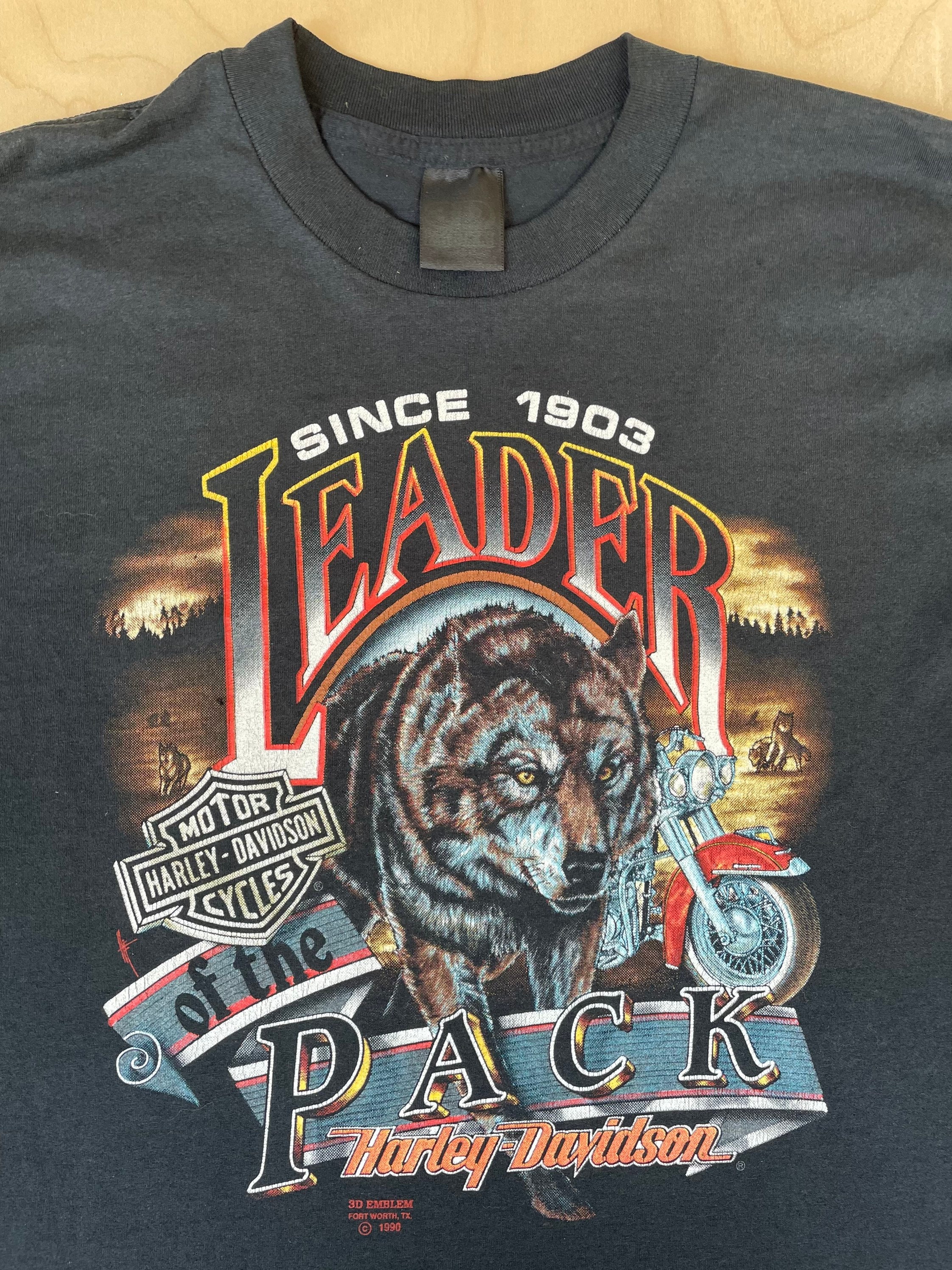 Harley Davidson 3D Emblem Shirt 1990 Vintage Wolf Leader of the