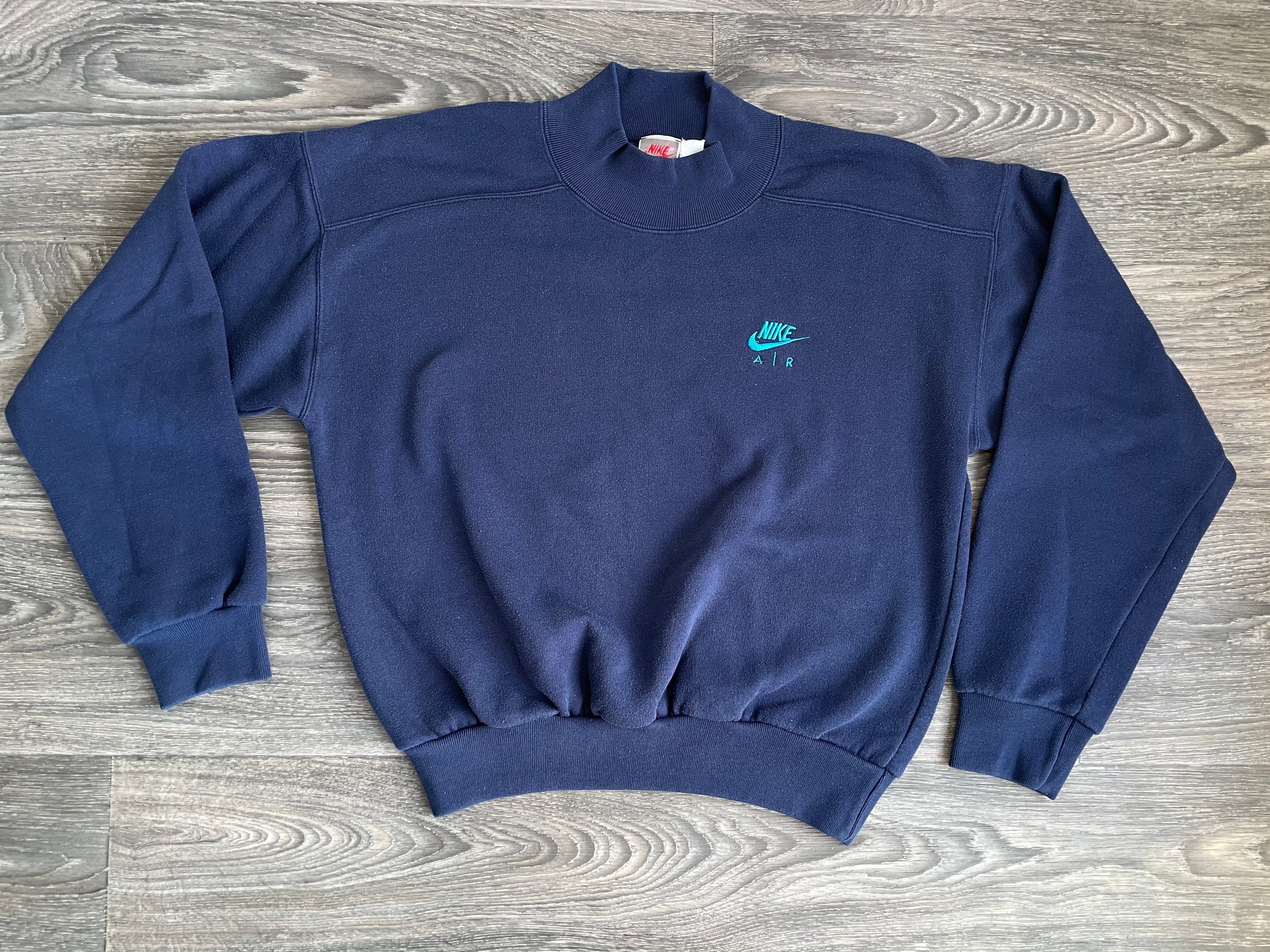 Nike Air Sweater 90's Vintage Gray Tag Mock Neck Sewn Logo Nike Air Sweater 90's Vintage Gray Tag Mock Neck Sewn Logo