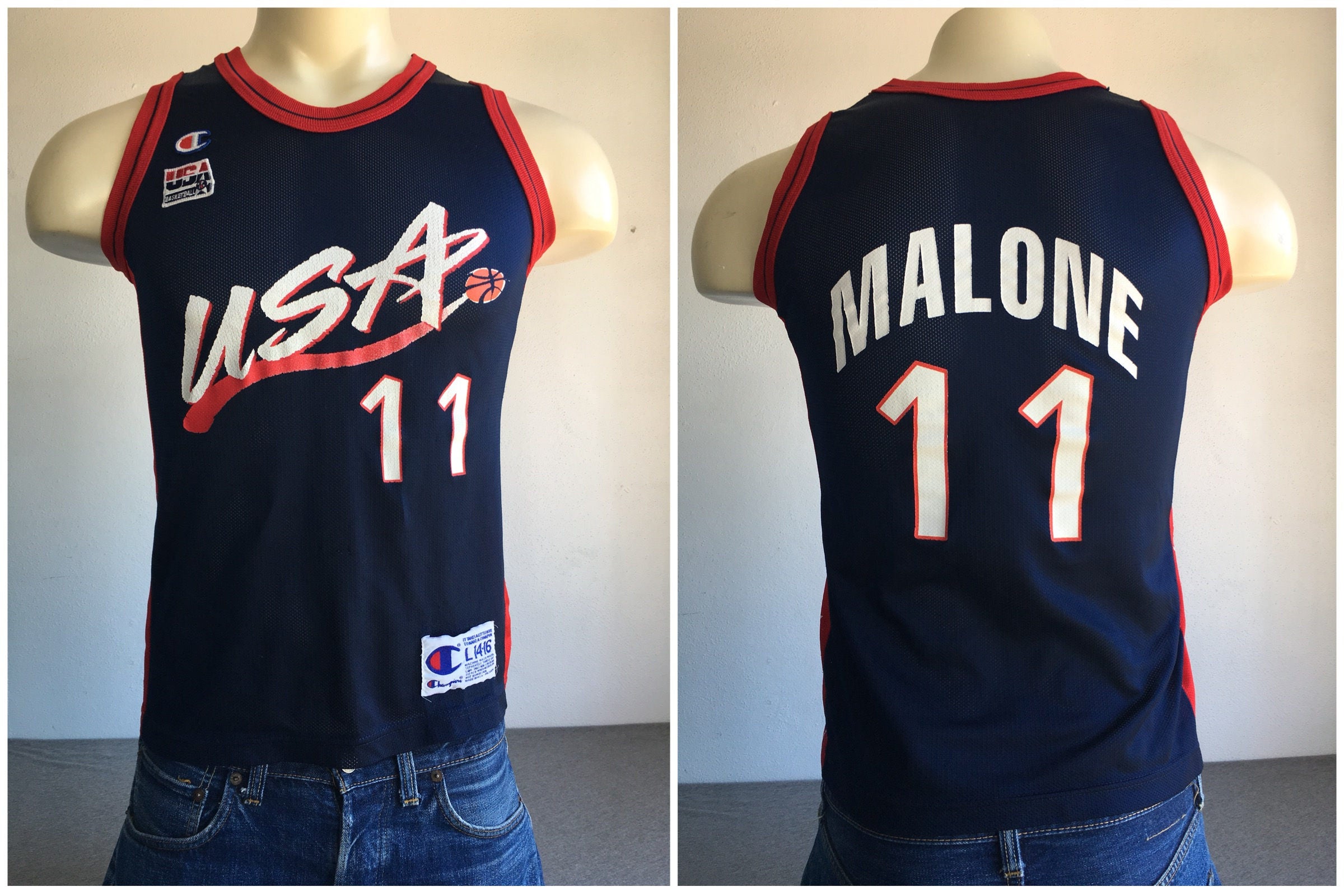 USA DREAM TEAM Jersey 1992 Karl Malone Champion Vintage/ 90s -  Israel