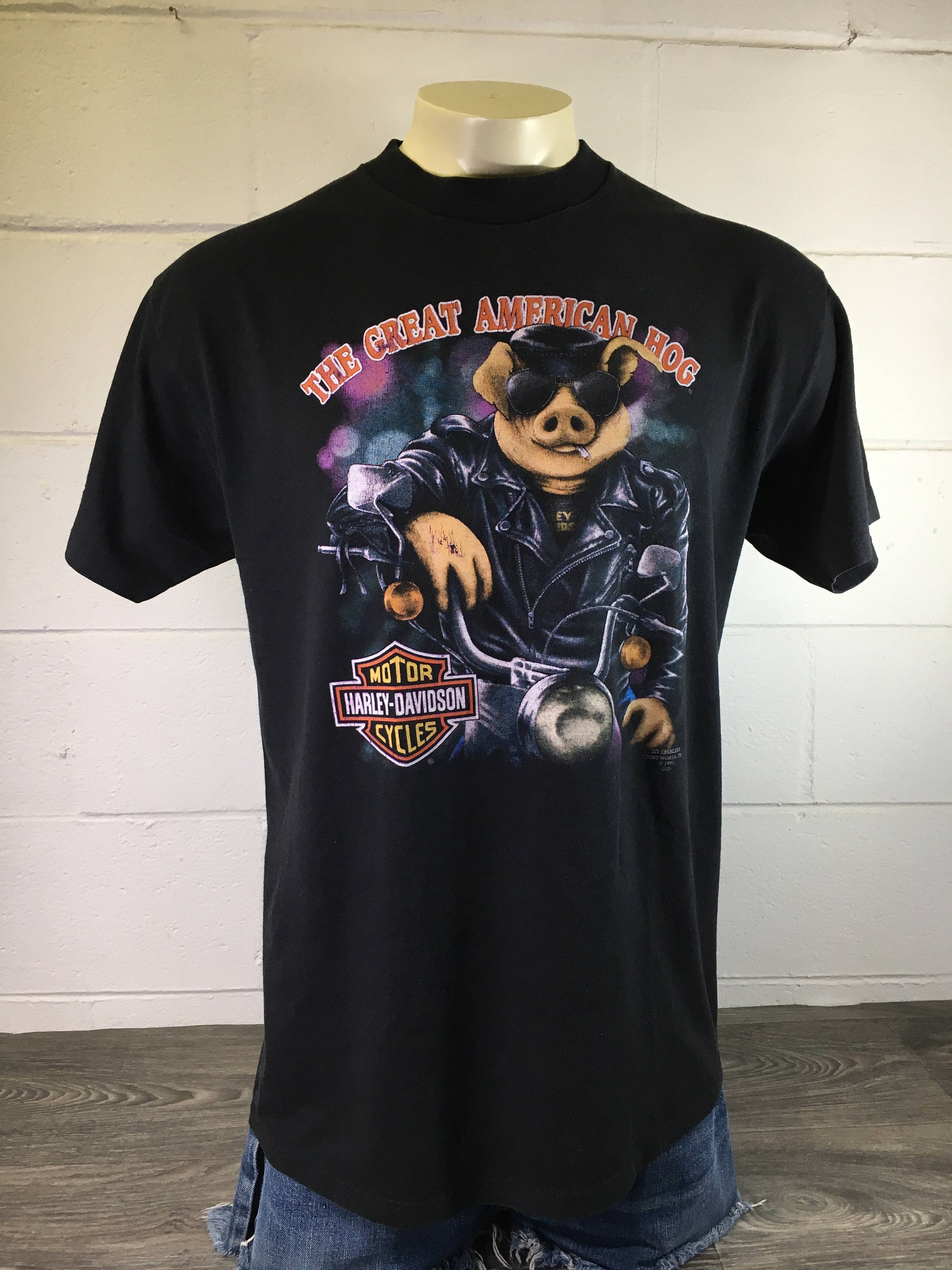 HARLEY DAVIDSON Great American Hog Shirt 1991 Vintage 90s 3D