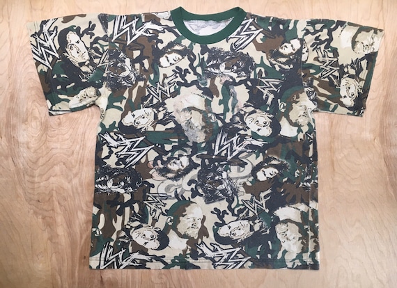 WF Shirt Camo All Over Wrestlers Head Hidden Stone Cold Steve 