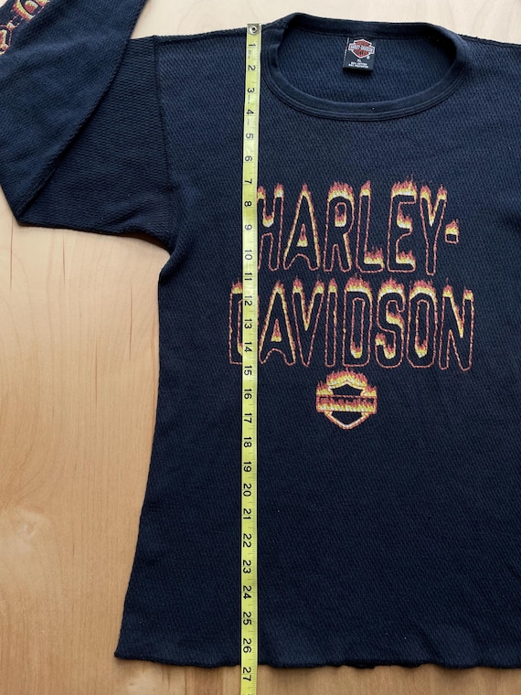 Harley Davidson in Flames Long Sleeve Shirt Thermal Vintage 90s St