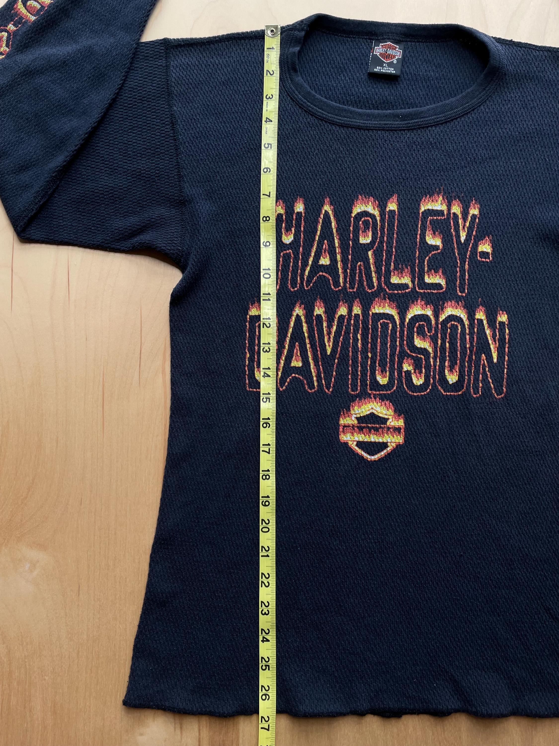 Harley Davidson in Flames Long Sleeve Shirt Thermal Vintage 90s St