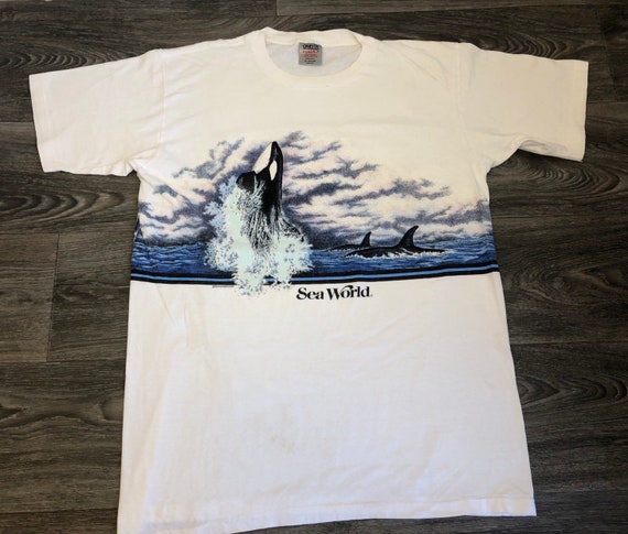 SEA WORLD Shirt 1988 Vintage All Over Tee Killer Whale 80s Ocean