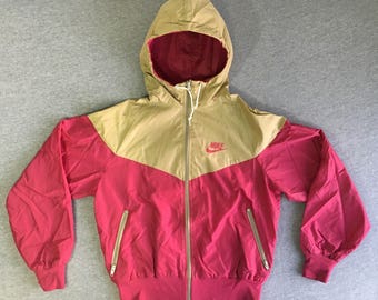 Nike Windbreaker Jacket 80's Vintage/ Blue Tag Hooded Full Zip Windrunner Warm Up Nylon/ Breakdance Hip Hop USA Maroon Gold Great Condition