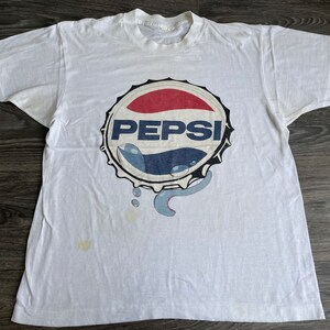 PEPSI Shirt 80&#39;s Vintage Bottle Cap Huge Print Tshirt Butter Soft & Thin Soda Advertisement Single Stitch Medium