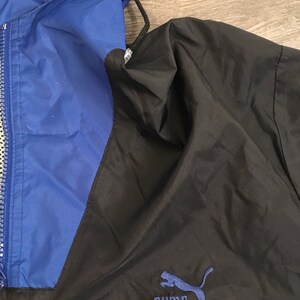 Puma Windbreaker Vintage Hooded Quarter Zip Jacket Black Blue Nylon Rare Running Workout Street Style Fashion Coat Large image 4