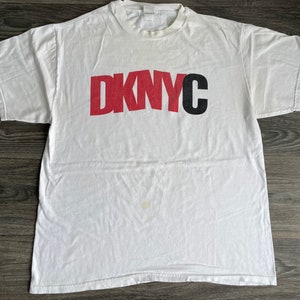 DKNY Shirt 90&#39;s Vintage Spell Out Logo Donna Karan Tshirt Classic DKNYC Cotton Tee size Large