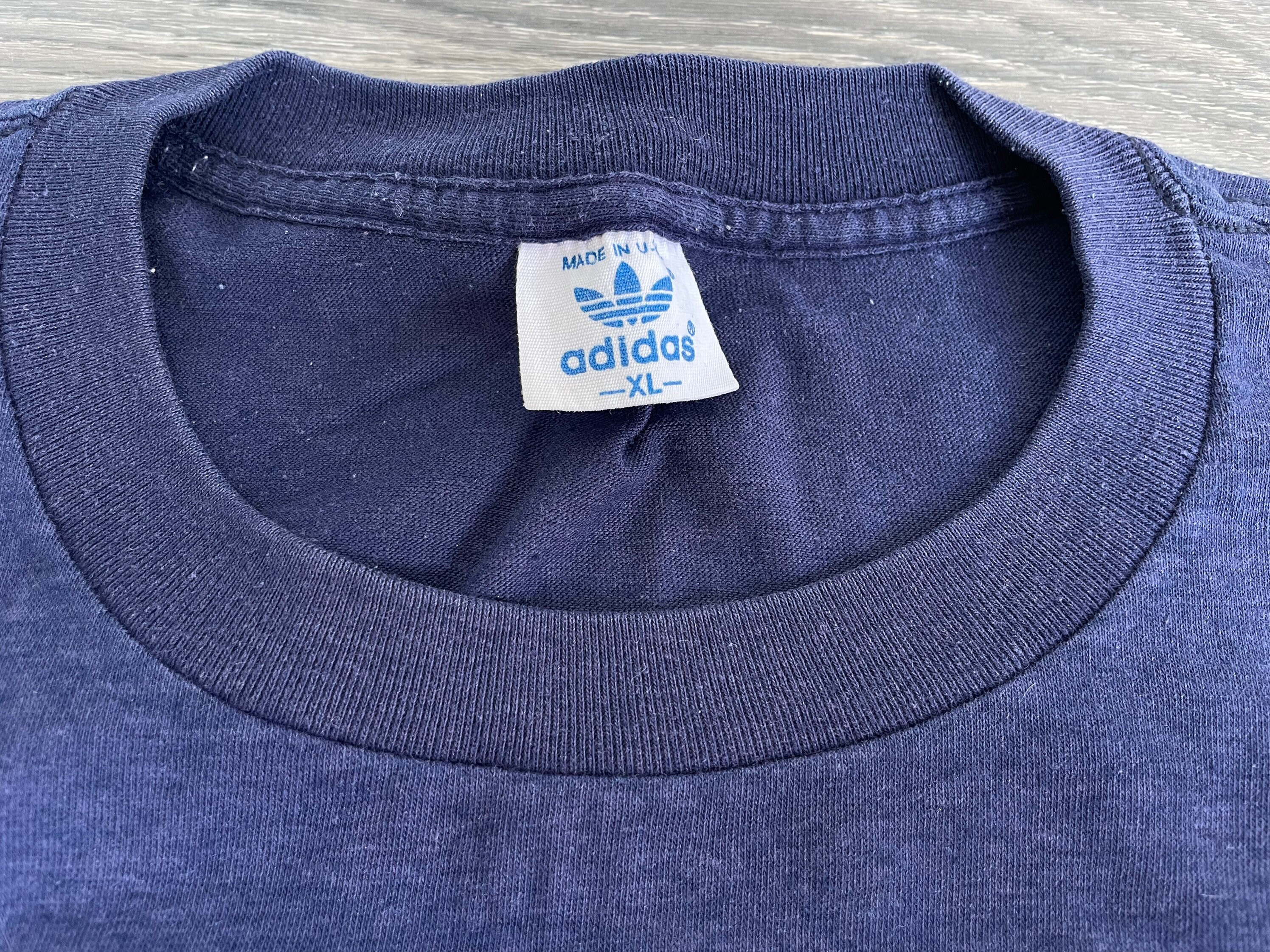 ADIDAS Shirt Vintage 80s Vintage Stripe Spellout Navy Blue