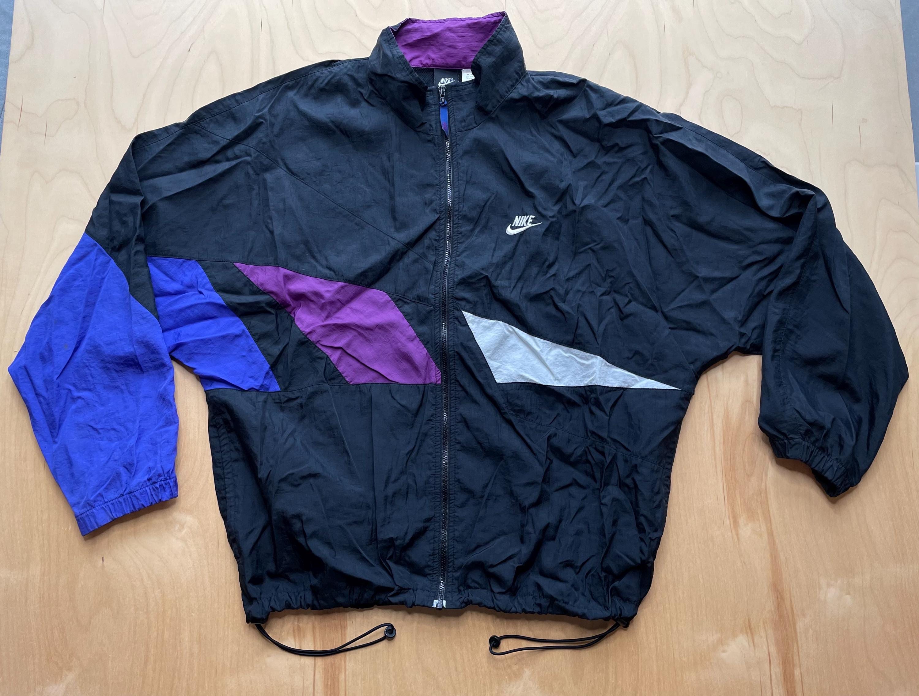 Nike Track Jacket 90s Vintage Color Block Black Purple Blue