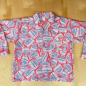Budweiser Shirt 70s Vintage Rare All Over Print AOP Labels Button