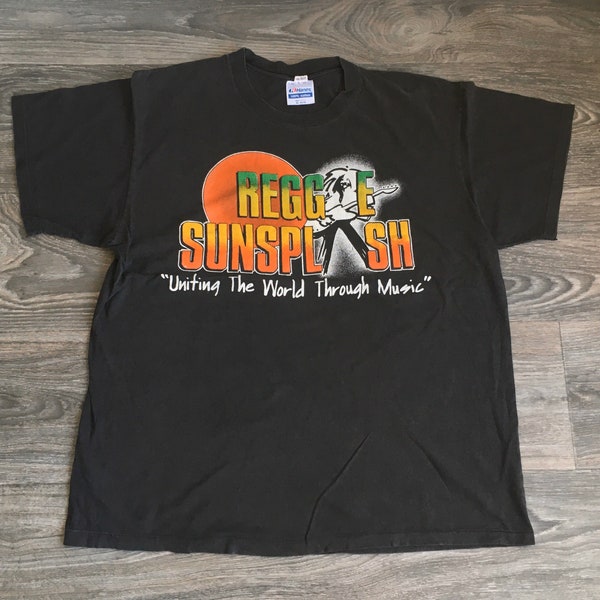 REGGAE SUNSPLASH Shirt 1991 World Peace Tour 90s Vintage Tshirt Black Tee Rasta Music Festival Rock Ska UsA Made XL