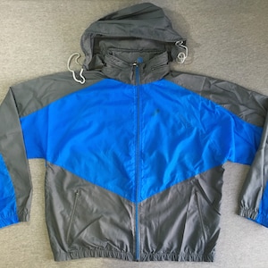 ADIDAS WINDBREAKER Jacket 90&#39;s Vintage/ Hooded Trefoil Warm Up Track Windrunner Nylon/ Full Zip Hip Hop Breakdance Large