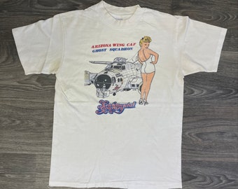 Arizona Wing CAF Ghost Squadron Sentimental Journey Shirt 80s Vintage Pinup Girl Airplane Air Force Tshirt USA Small